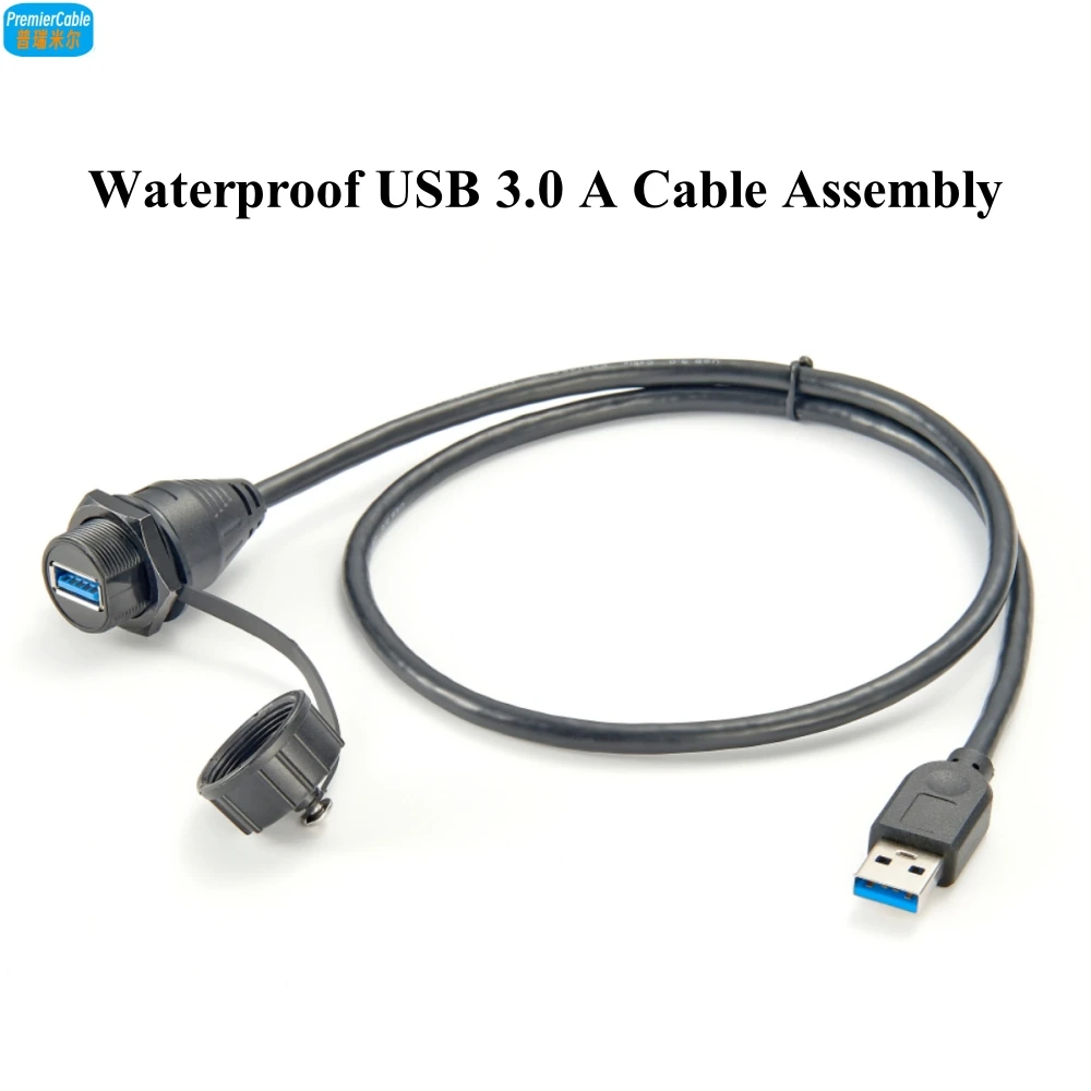 

Waterproof USB 3.0 Cable Assembly IP67 Outdoor Panel Mount Type A Female Jack to A Male Plug Extension Cable with Cap