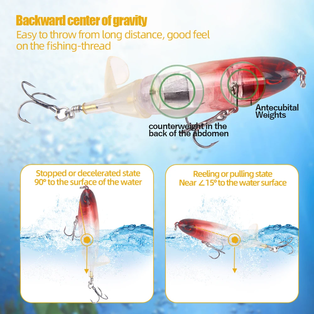 10cm 13g Topwater Fishing Lures Whopper Popper Artificial Baits Hard Plopper Soft Rotating Tail Fishing Tackle Fishing Bait view 6