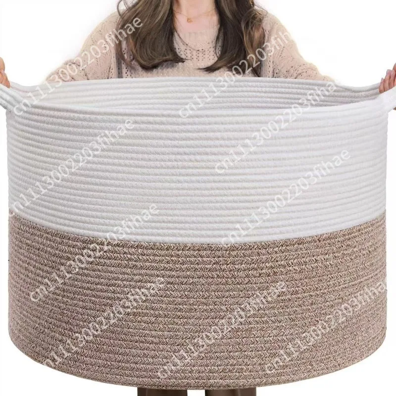 Cotton rope woven large-capacity storage basket clothes toy sundries with handle color matching dirty clothes basket
