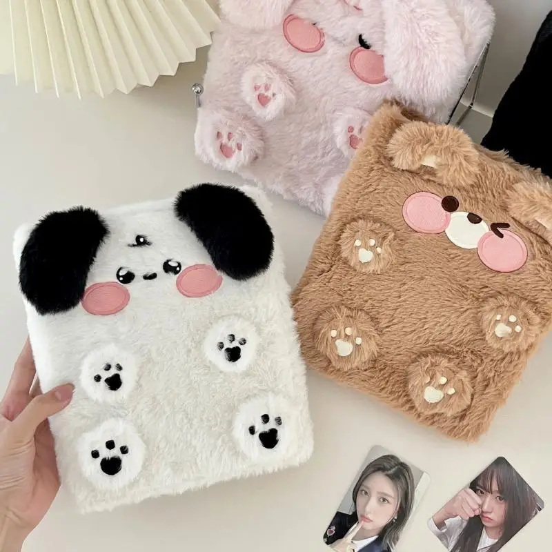 Cute Plush Binder para Photocards, álbum de fotos, Kpop, Idol, Photocards coletar livro, estudante, caderno escolar, papelaria, cão, gato, A6