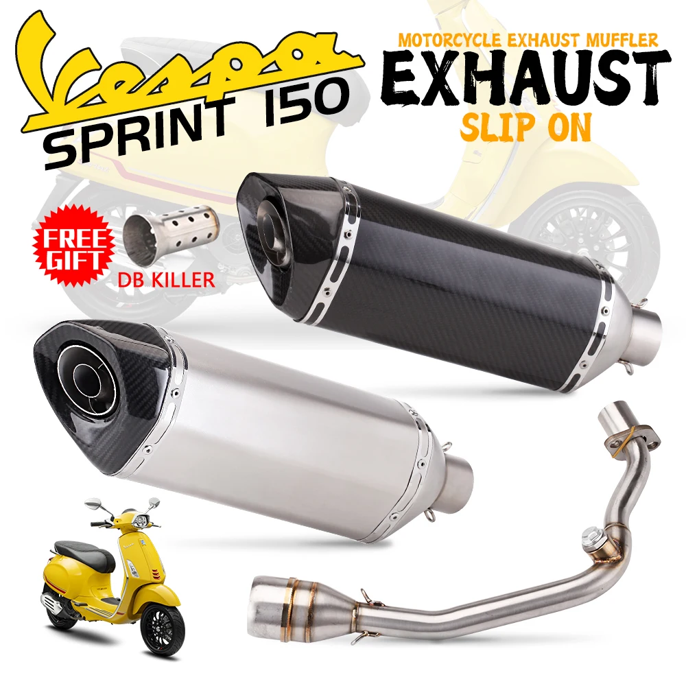 

Slip On For Vespa Sprint 150 Primavera 150 Sprint150 2017-2020 Motorcycle Exhaust System Modify Front Pipe Carbon Fiber Muffler