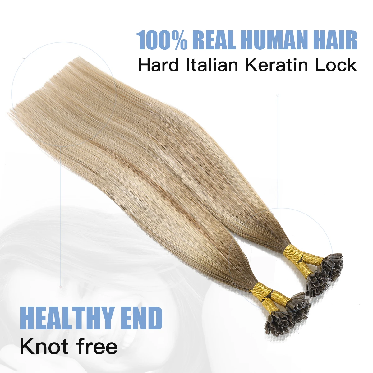 XDhair-Extensions de Cheveux Humains U Tip, Balayage Ombre Brochure, Brun à Brune et Blonde Agaçante, 50 Brins, 40g, 50g