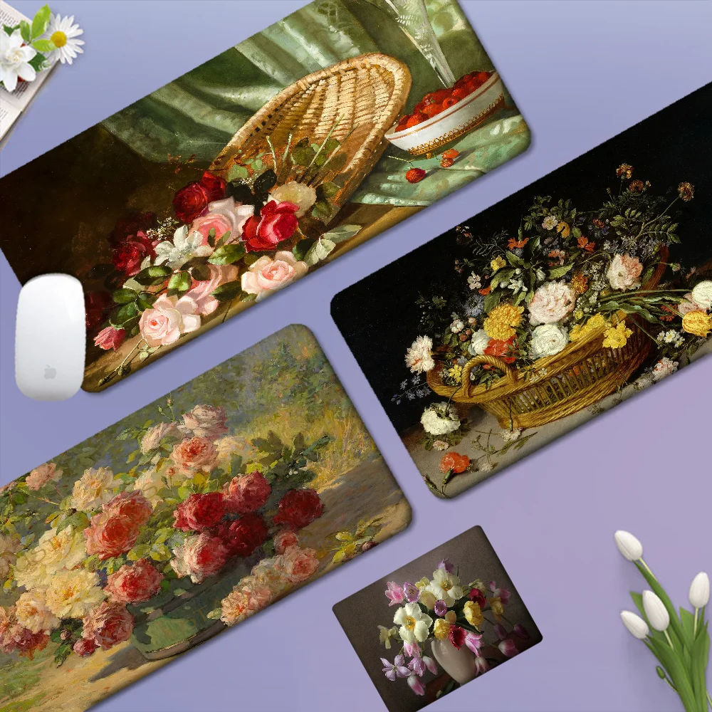 

Vintage Flower Oil Painting Non-slip Lockedge Speed Version Game Computer Keyboard Office Mat Gaming Mouse Pad For PC Table