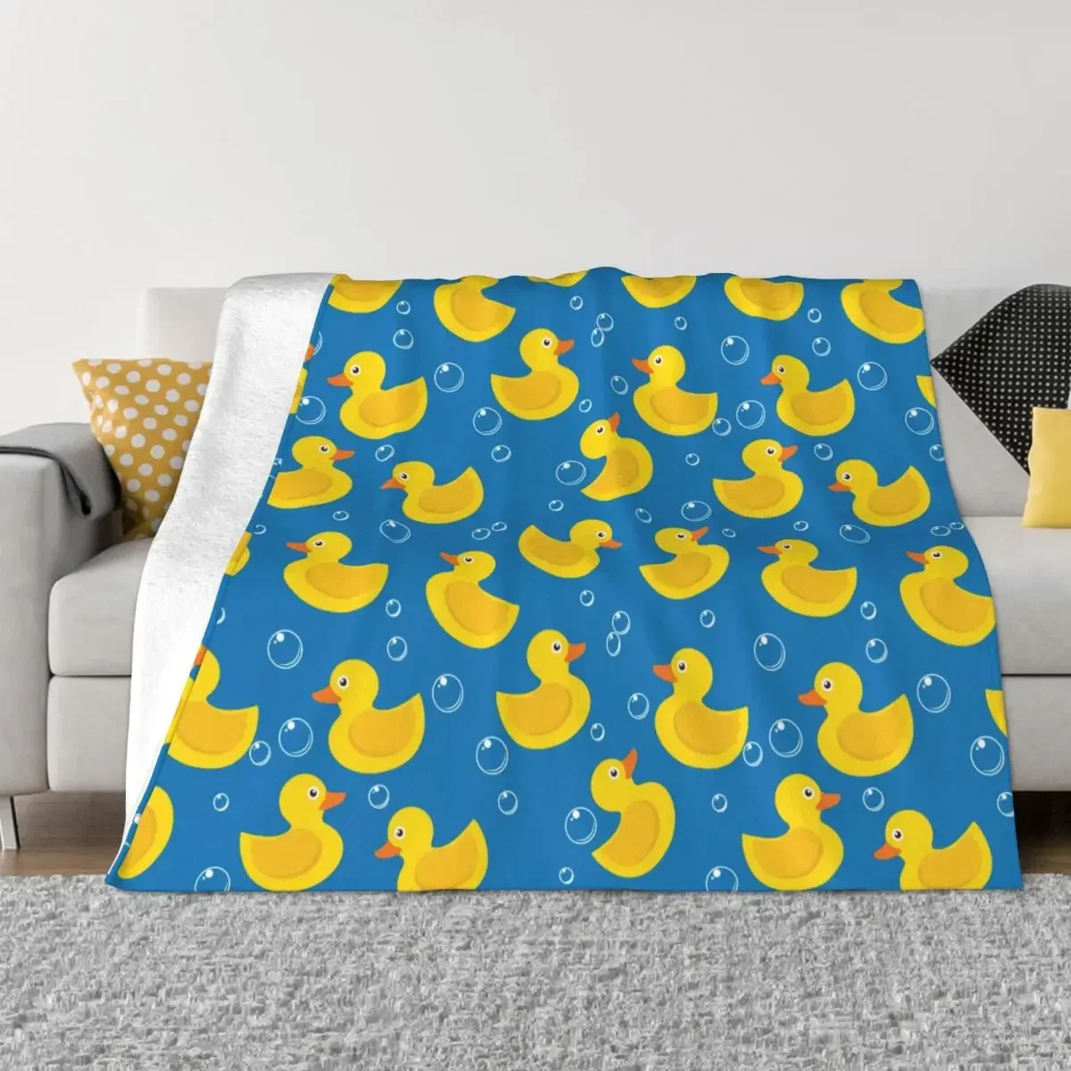 

Cute Yellow Rubber Duck Blue Pattern Blankets Animal Wool Funny Soft Throw Blanket for Bedspread Autumn/Winter