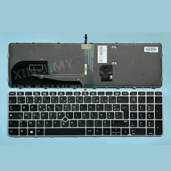 AZERTY French Laptop Keyboard For HP EliteBook 850 G3 850 G4 755 G3 755 G4 FR Silver border with pointer and backlight