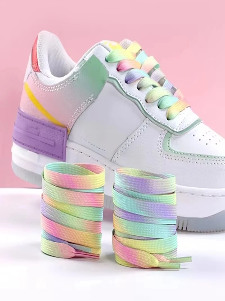 Flat Shoelaces Rainbow Color Shoe Laces Casual Canvas Shoes Colorful Shoelace Print Gradient Suitable for All Unisex New 1 Pair