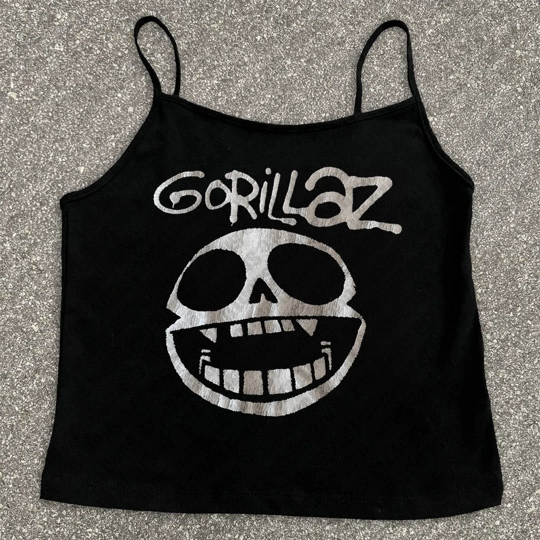 Gothic Camisole Top Digital Printing Grunge Crop Top Y2k Clothes Vintage Punk Women Corset Tank Top Baby Tee 2000s Tops Emo Girl