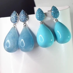 KQDANCE – boucles d'oreilles en pierre naturelle pour femmes, Turquoise, rose, Quartz, bleu, aigue-marine, noir, rouge, perle, épingle en argent 925, bijoux