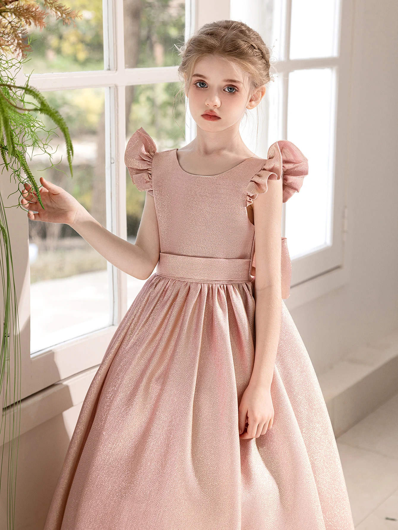 High End Elegant Girl's Blue Dress With A Big Bow At The Back Long Dress For Weddings Birthdays And Parties - view 4