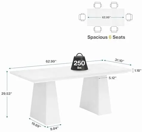 5FT Conference Table, Rectangular Meeting Table, White | 6-Seater Office Table for Office Meeting Conference Room, 63