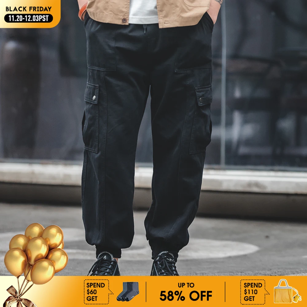 

Черные леггинсы Maden, повседневные брюки, осень и зима, комбинезон с девятью точками выреза, мужские брюки с несколькими карманами, модные брюки-карго