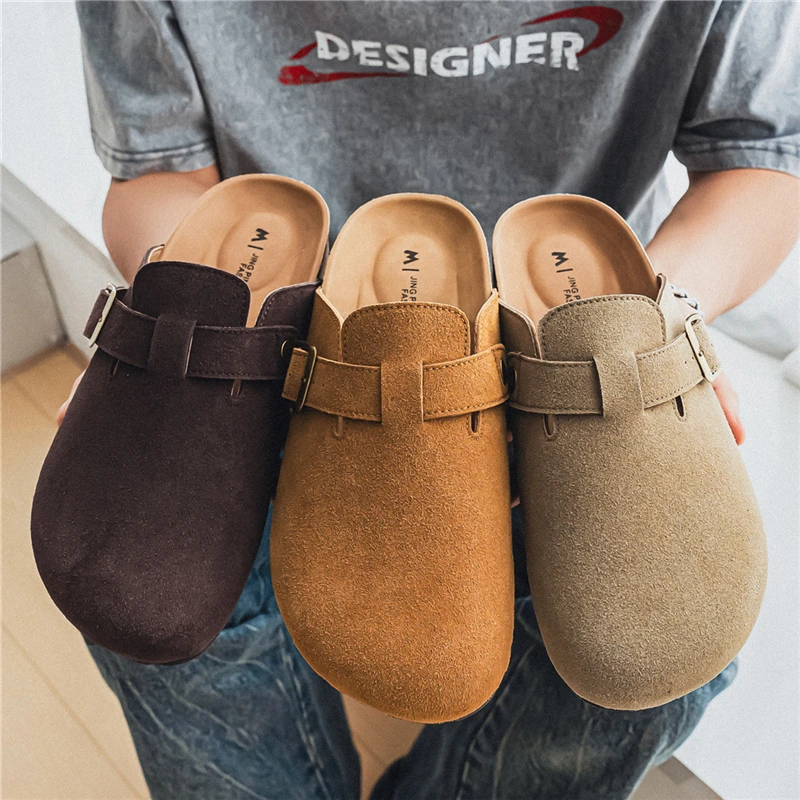 

Men's Suede Sandals Slippers For Men Fashion Retro Cork Clogs Men Mules Shoe with Arch Support Unisex Classic Beach Shoes