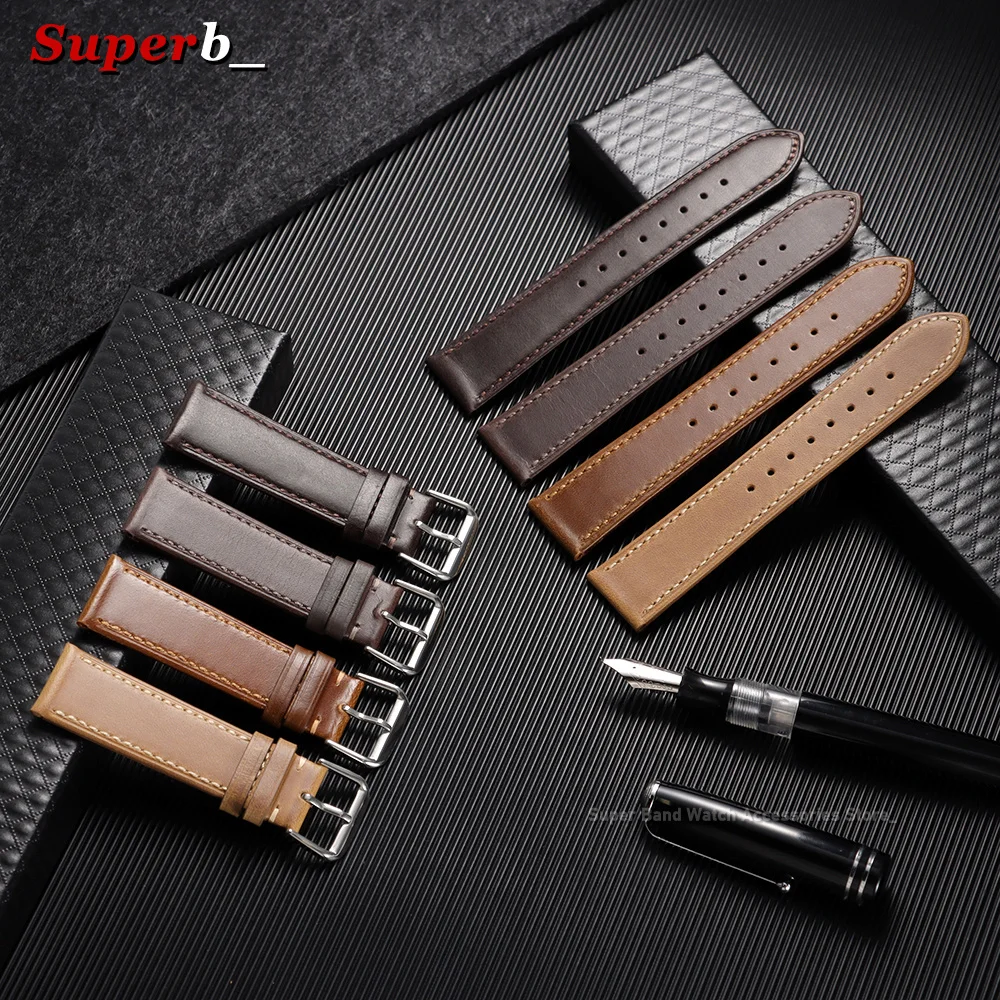 Vintage Genuine Calfskin Leather Strap 18mm 19mm 20mm 21mm 22mm Bracelet Oil Wax Discoloration Leather Watchband Soft Watch Band