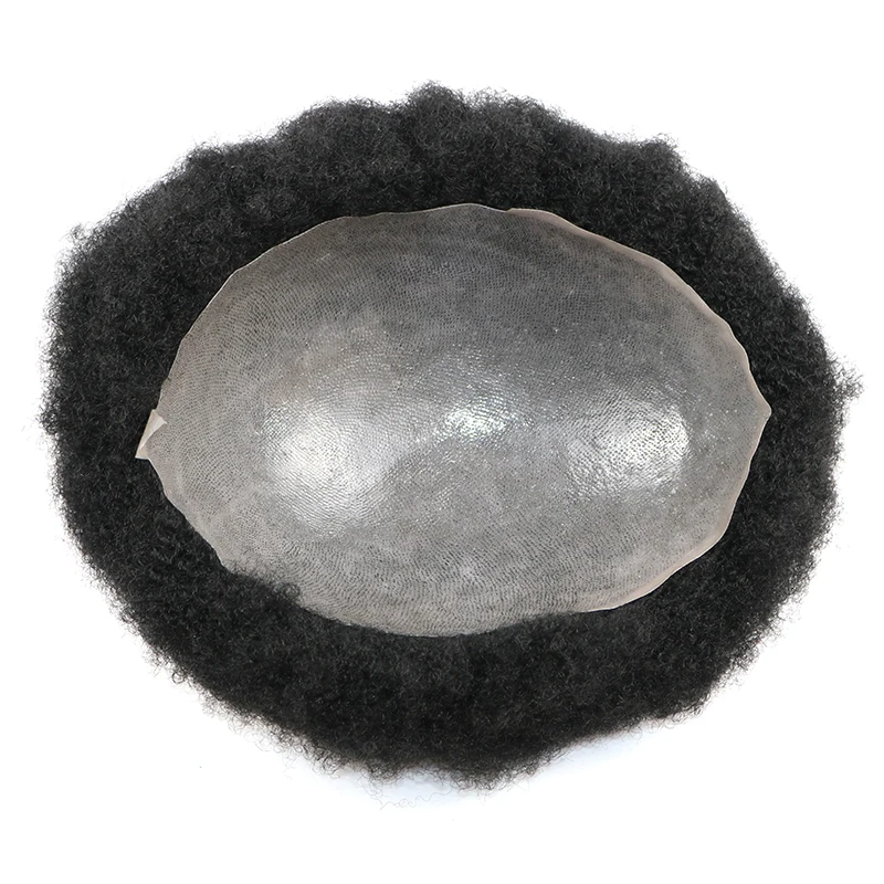 4mm 6mm Afro Culry Schwarz Männer Haut PU Basis Haar Ersatz Langlebig Dünne Haut Injiziert Pu Männer Toupet indisches Remy 100% Echthaar