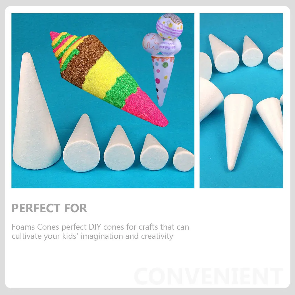4 pçs cones brancos para artesanato diy crianças cone de poliestireno artesanato suave seguro poliestireno arte suprimentos decoração cones