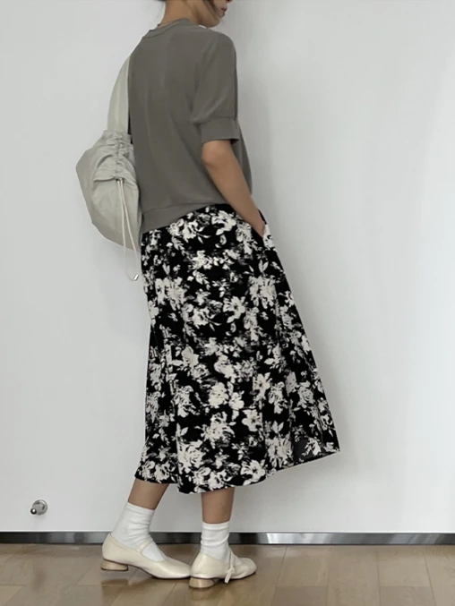 Summer New Chiffon Medium Length Skirts For Women Elastic Waist Retro Floral Printed A-Line Vintage Mori Girl Style Vestidos