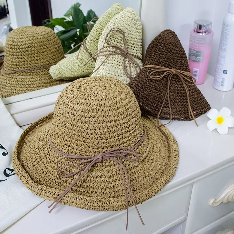 

Fashionable Straw Hat with Bowknot for Women Sunhat for Summer Foldable Sombrero