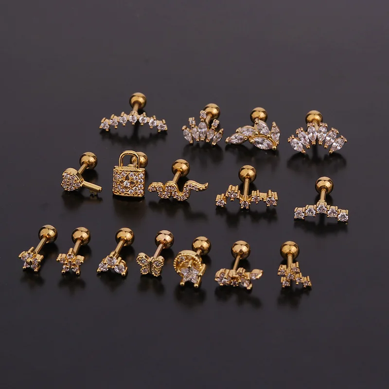 2PCS New Stainless Steel Tragus Piercing Ear Stud Earring for Women Helix Tragus Studs Earring Trendy Jewelry boucles d\'oreilles