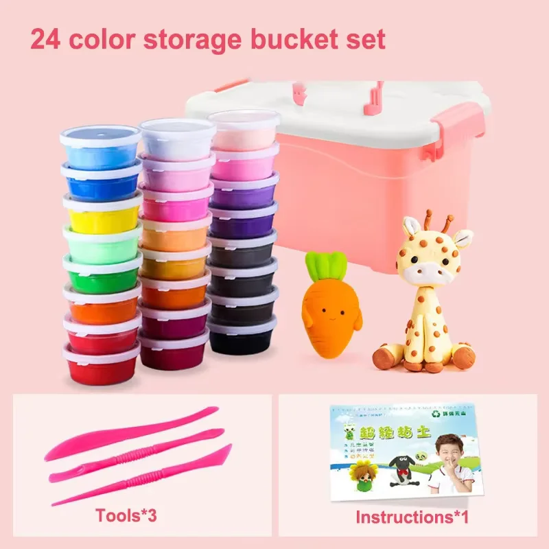 New 24-color Safe and Non-toxic Clay Set Ultra-light Space Mud Snowflake Clay Toy Handmade DIY Modeling Material Toy with Bucket