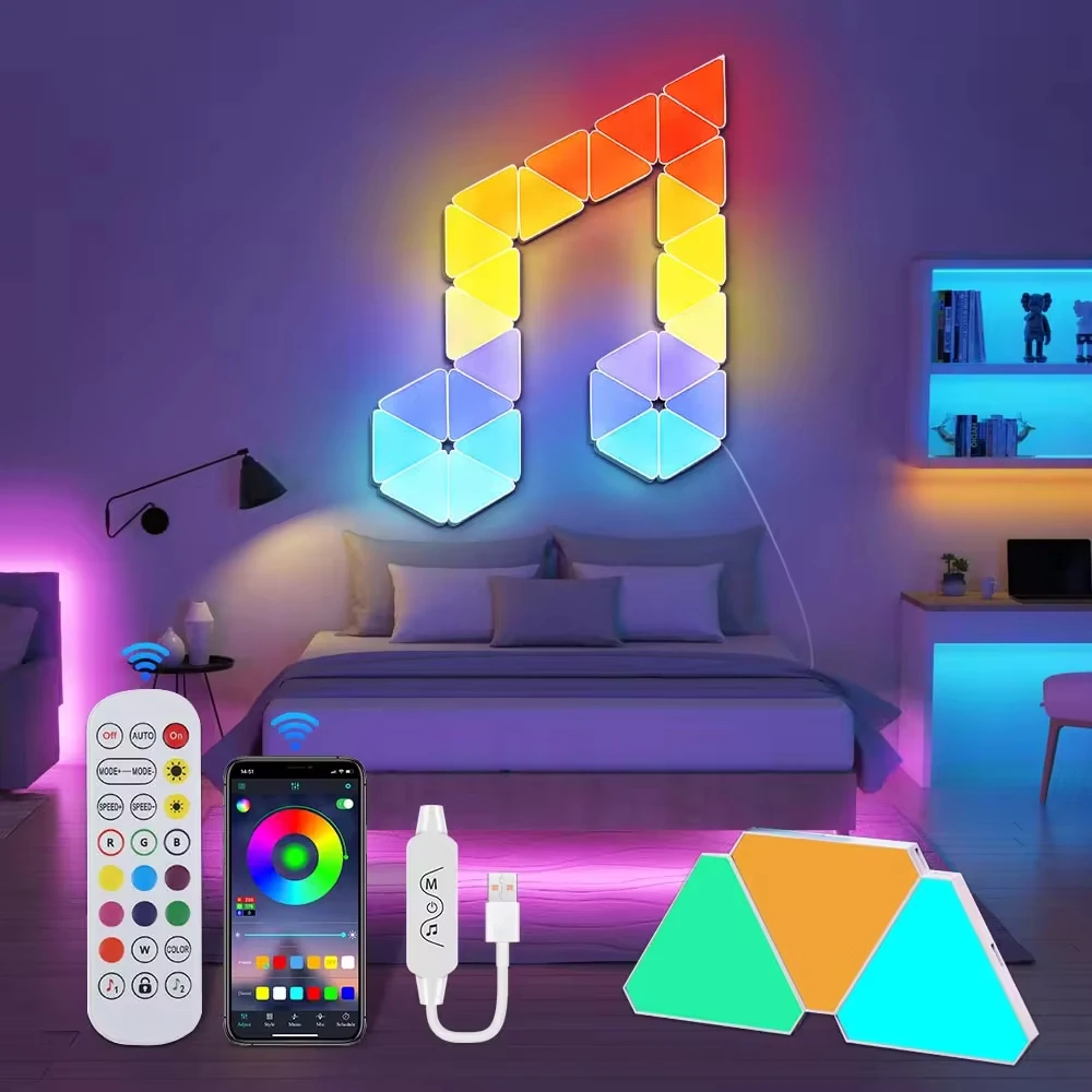 6Pcs Smart LED Triangle RGB LED Night Light Indoor Atmosphere Wall Lamps For Computer Game Bedroom Decoration