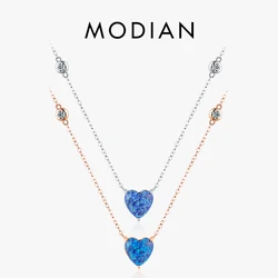 Modian 925 Sterling Silver Van Gogh Starry Sky Design Blue Heart Opal Pendant Necklace Fashion Link Chain For Women Fine Jewelry