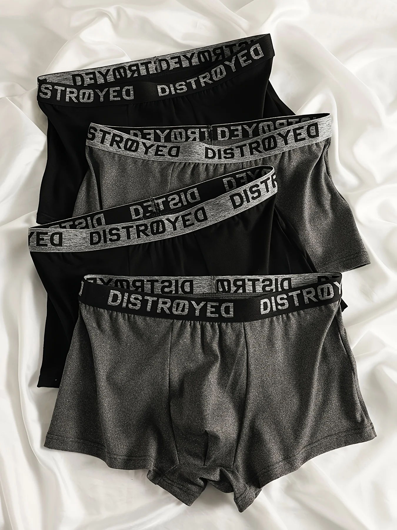 Confezione da 4 boxer da uomo in poliestere - Cintura “DISTROYED”, tessuto elasticizzato, comfort per tutto il giorno