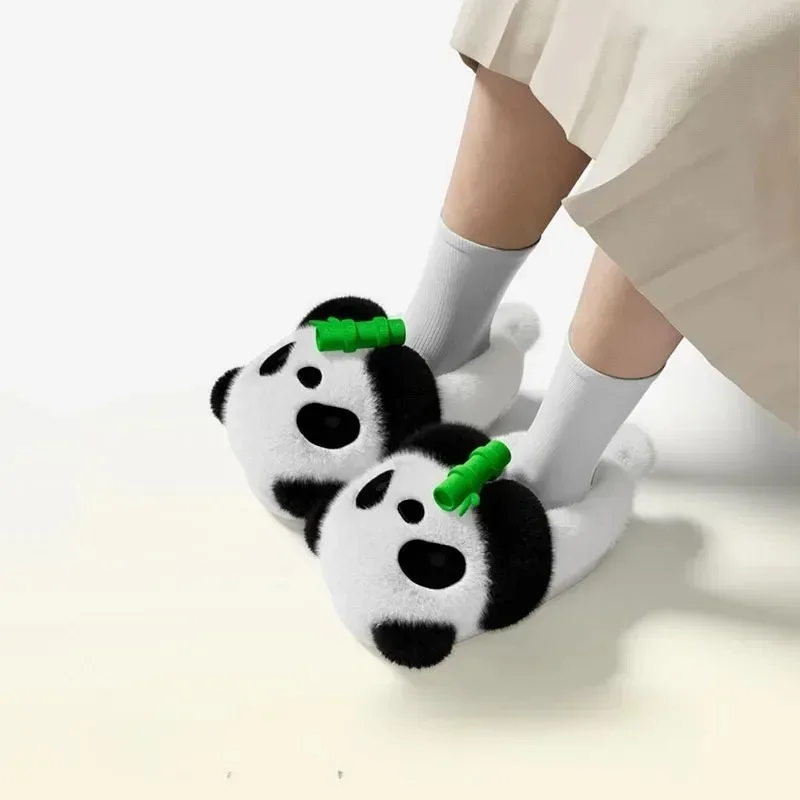الباندا الدب الجذر نعال من القطن الإناث لطيف منصة المنزل زوجين داخلي دافئ أفخم أحذية قطنية للنساء رجل