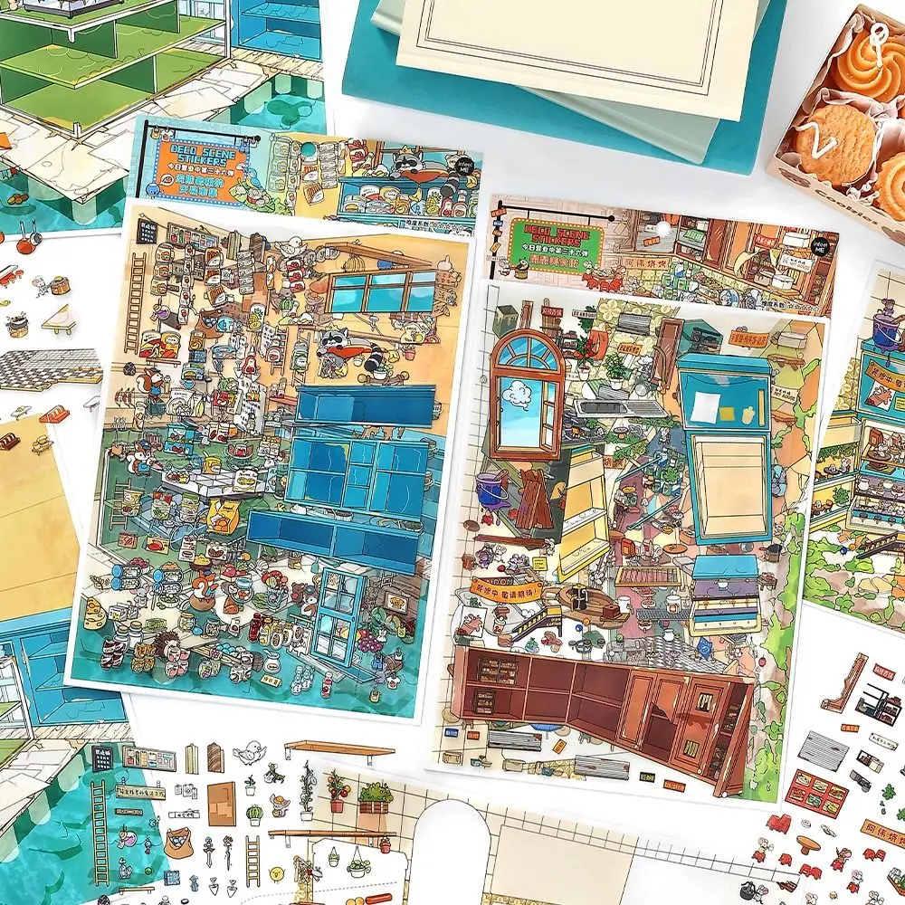 

New Food Street Series Miniature Landscape Sticker PET Large Size 3D Landscape Sticker DIY Cartoon Toy Game Stickers Gift