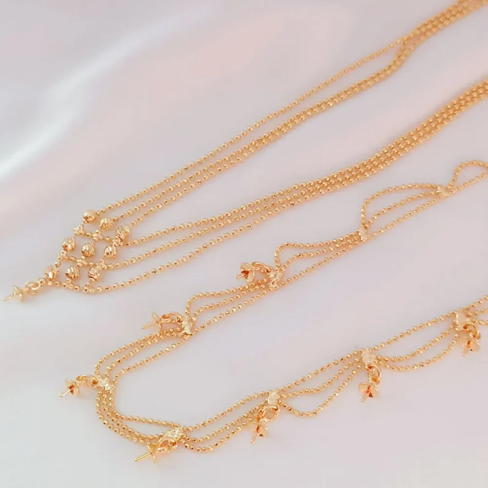 

14K Gold-plated Beaded Tassel Necklace with Cap, Pin, Hanging Stand, Adjustable Extension Chain, DIY Handcrafted Accessories