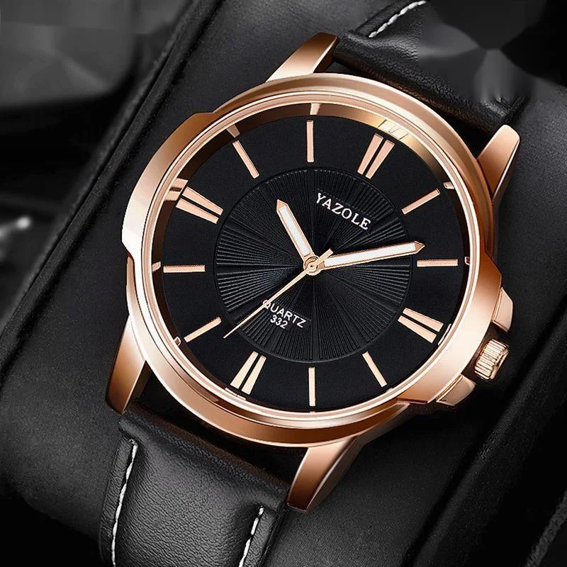 Quartz Watch For Men Business Black And White Scale Waterproof Glow Leather Personalized Net Red Men Watch Reloj Hombre