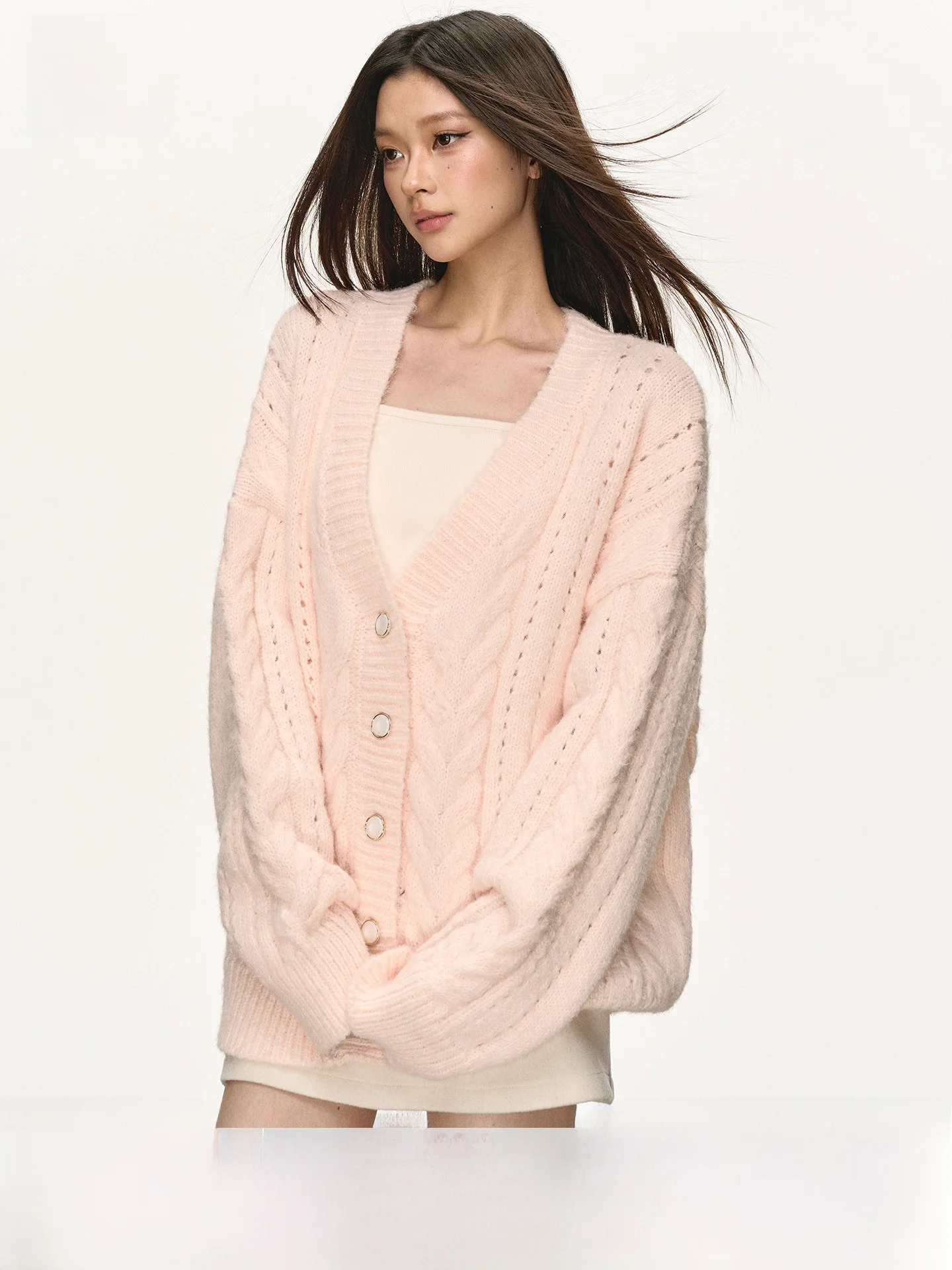 

Женский мягкий вязаный свитер Anna Aneae с глубоким V-образным вырезом, повседневный, весенний, модный, розовый топ, удобный, свободного кроя, с длинными рукавами