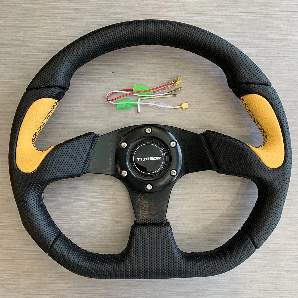 Tiypeor classic Universal 350MM Car-styling Sport Yellow Car Steering Wheel Racing Type PVC