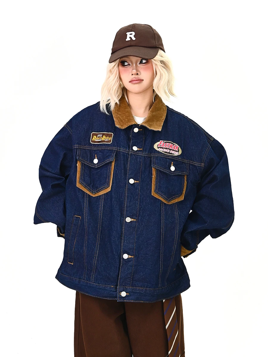 

Свободная женская джинсовая куртка весна 2026: новая повседневная модель в американском студенческом стиле для пар, с эффектом потертости, модная.