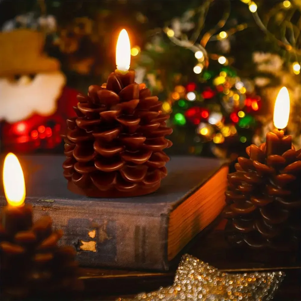 Simulation Pine Cone Candle Light Warm Color Light Reuasble LED Candles Flameless Safe Electronic Candle Daily Night Use