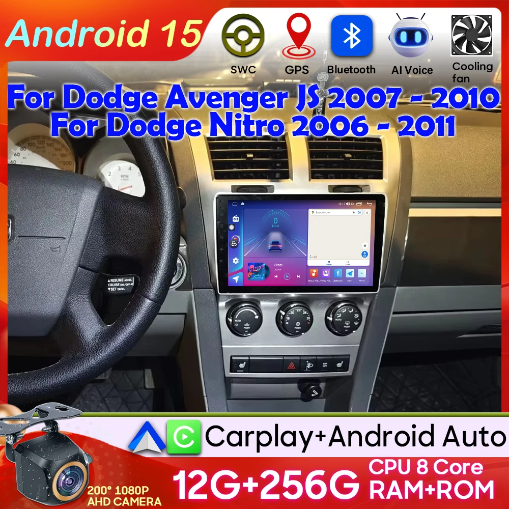 Android 15 Carplay For Dodge Avenger JS 2007 - 2010 For Dodge Nitro 2006 - 2011 Android Auto Video GPS Navigation Stereo 4G Wifi