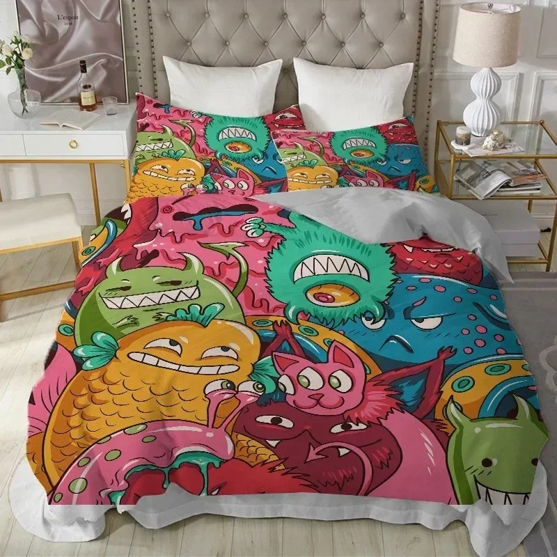 

Cartoon Monster Lovely Funny Animal Bedding Set Printed With Pillowcase Bed Duvet Cover Soft Single Double Queen Super King Size