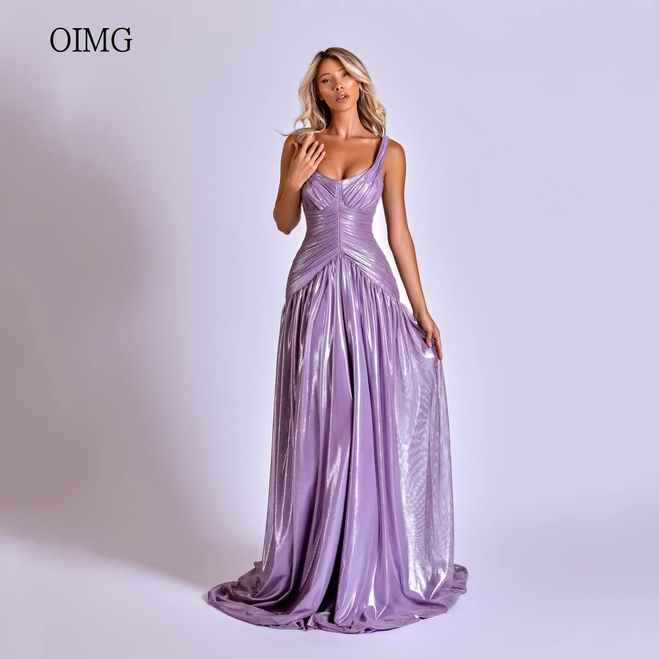 

OIMG Shiny Purple A Line Prom Gowns Backless Party Gown Floor Length Evening Dress vestidos de gala Customized