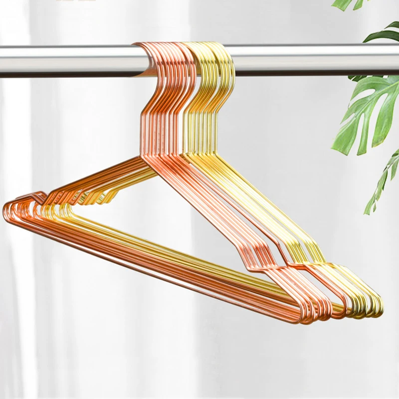 Ins-styIe rose gold iron gilded hanger thickened adult 6pcs hanger clothes brace drying anti-slip trouser rack indoors