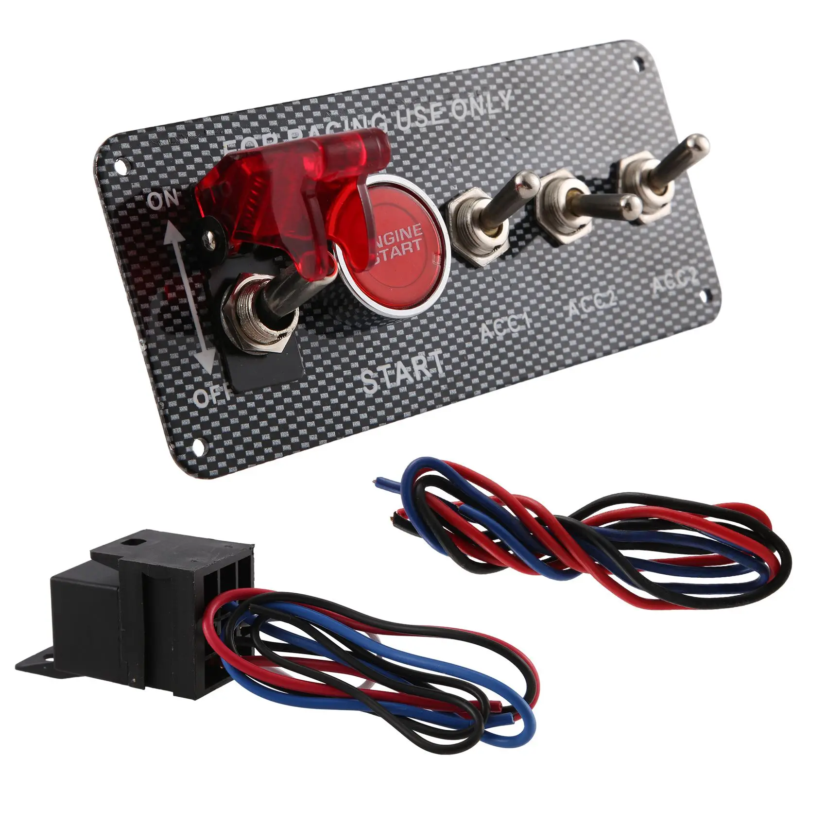 

12V Car Ignition Switch Engine Start Push Button 3 Toggle Racing Panel