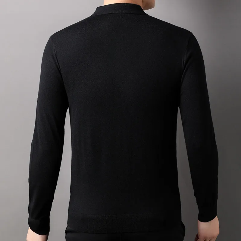 New Men's Knitted Sweaters Turn-Down Polo Neck Long Sleeved Solid Color Men Casual Pullover Autumn Winter Warm Sweater