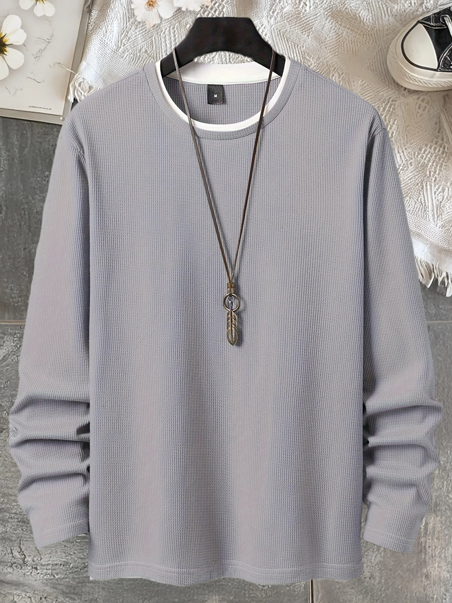 Men's Autumn Winter Casual Long Sleeve T‑Shirt Fashion Versatile Soft Comfortable Waffle Knit Top