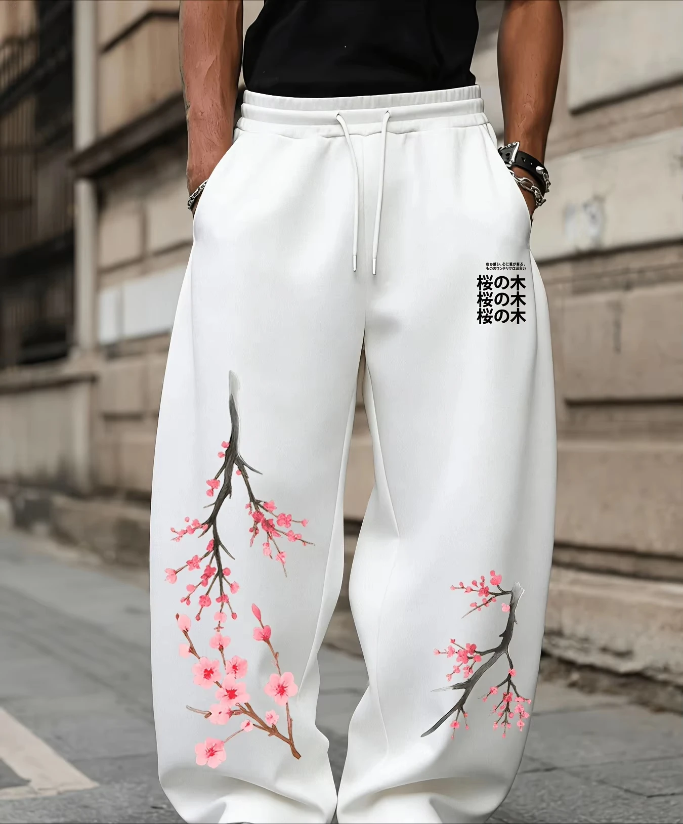 2026 Summer Hot Selling Fashionable Hip-hop Japanese Cherry Blossom Men's Casual Sports Outdoor Breathable Pure Cotton Pants