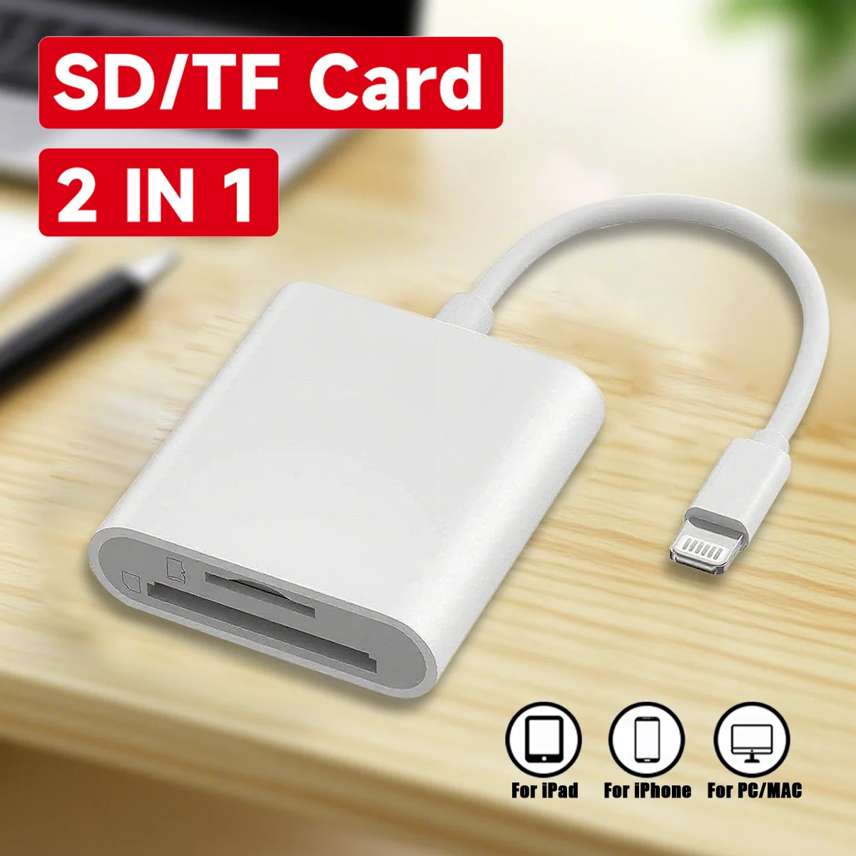 

Конвертер памяти OTG с молнией 2 в 1 для чтения карт SD/TF для iPhone 16, iPad Pro и MacBook, портативный адаптер для фото/видео резервного копирования
