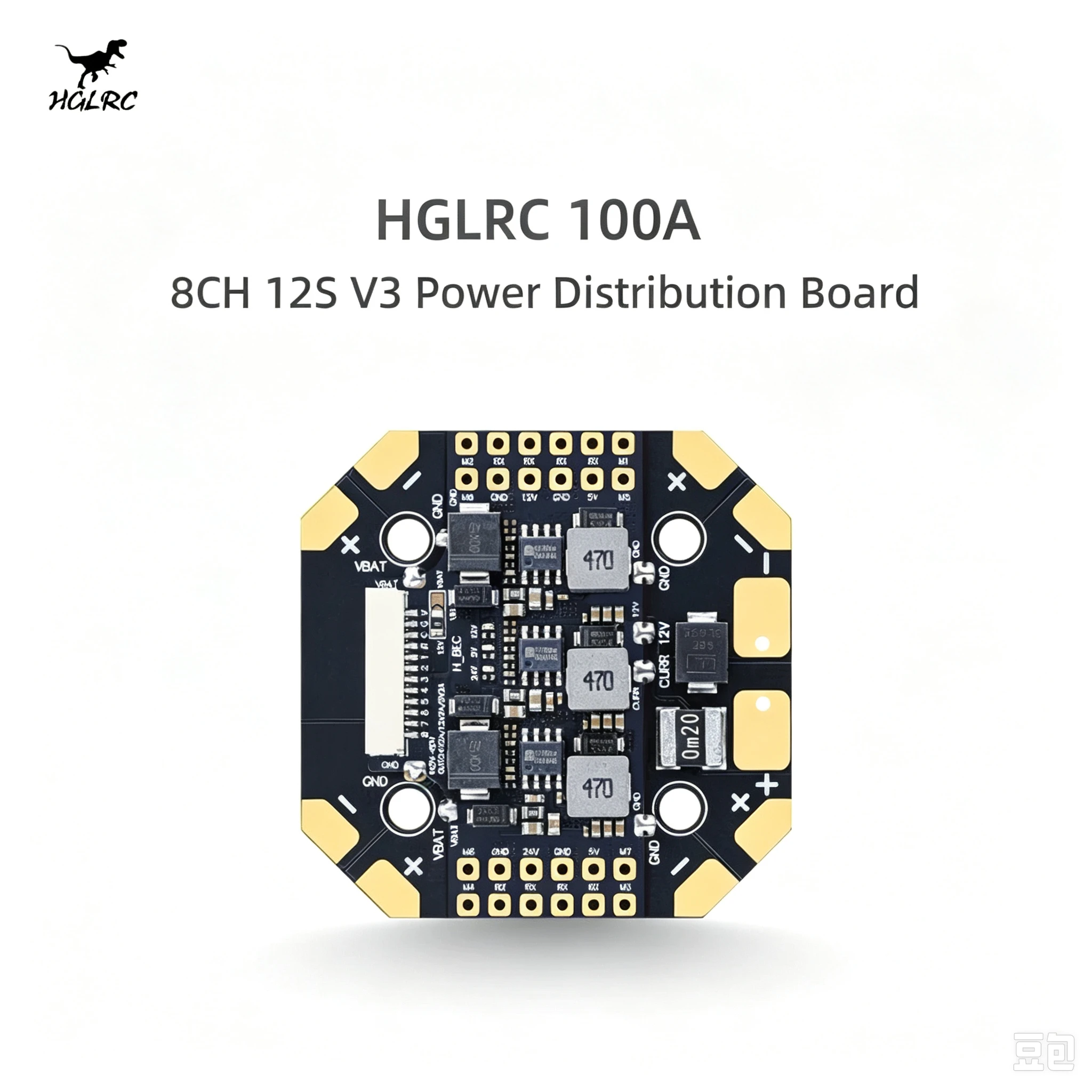 HGLRC 100A 8-Channel 12S V3 Power Distribution Board with GH1.25 Connector and Onboard Triple BEC
