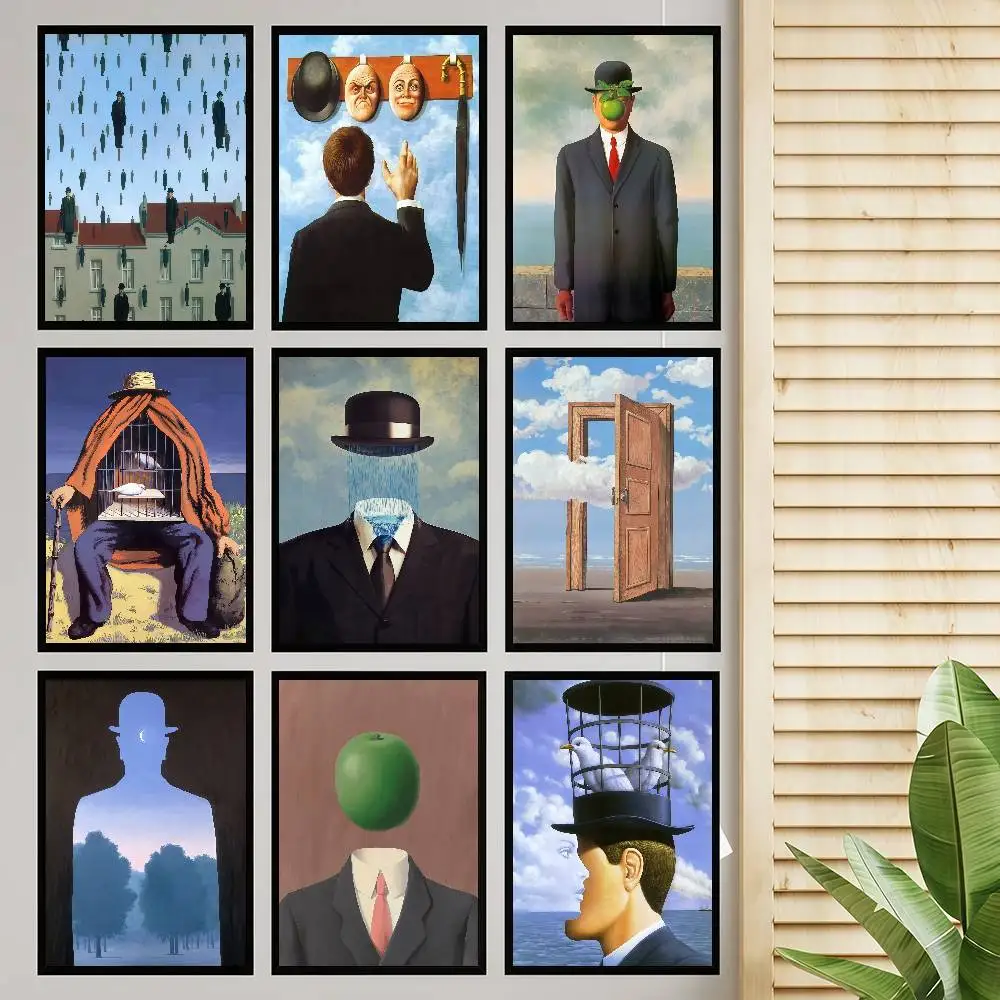 Surrealismus Maler Rene Magritte Selbstklebende Kunst Poster Wasserdichte Papier Aufkleber Kaffee Haus Bar Poster Wand Aufkleber
