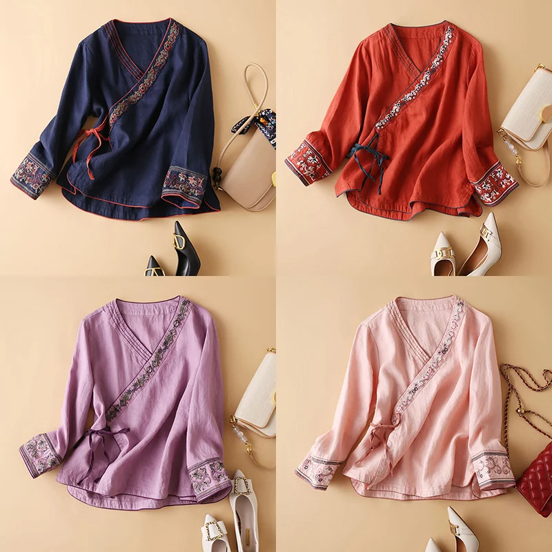 

Tang suit female Chinese traditional costume vintage top long sleeve tops hanfu ladies Summer tops chinoiserie Chinese blouse