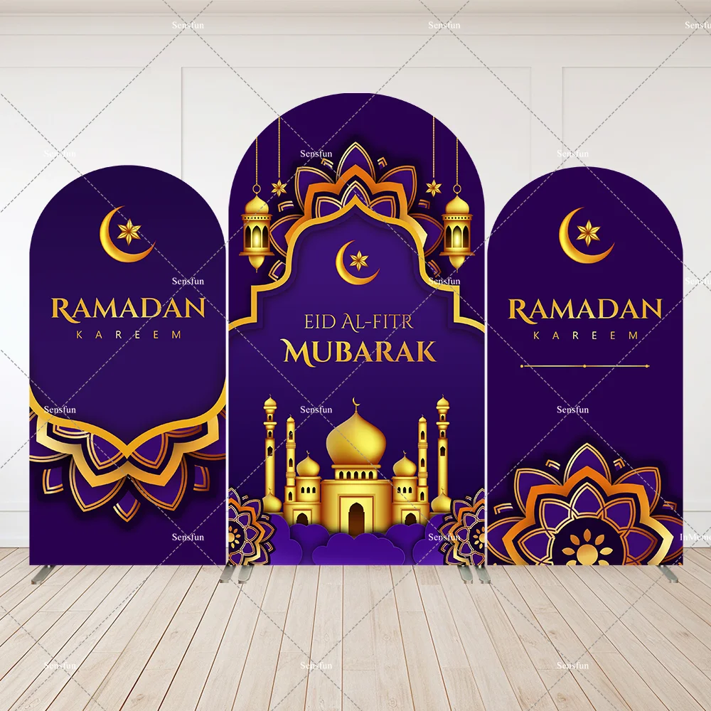 

Eid Mubarak Arch Backdrop Muslim Arabian Night Background Wall Lantern Moon Star Castle Decoration Party Banner Photobooth