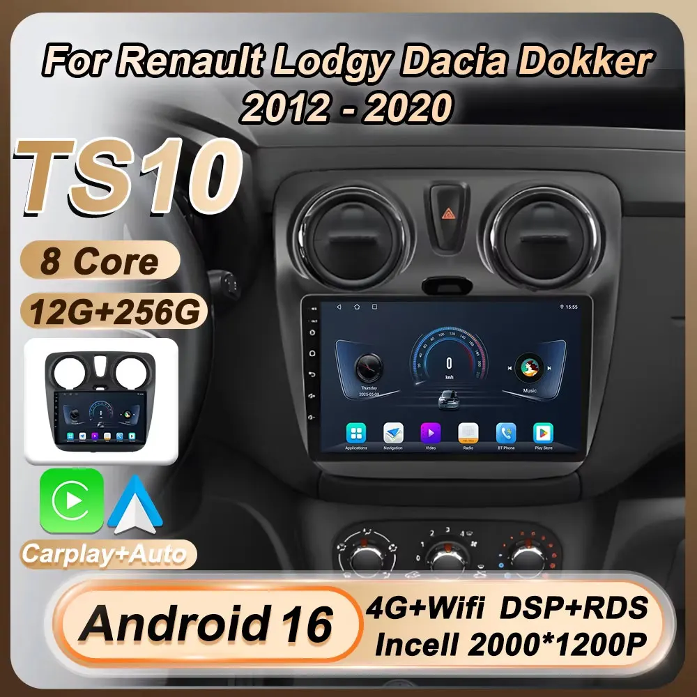 

For Renault Lodgy Dacia Dokker 2012 - 2020 Automotive Multimedia Carplay Android 16 Stereo Head Unit Autoradio Car Radio GPS DSP