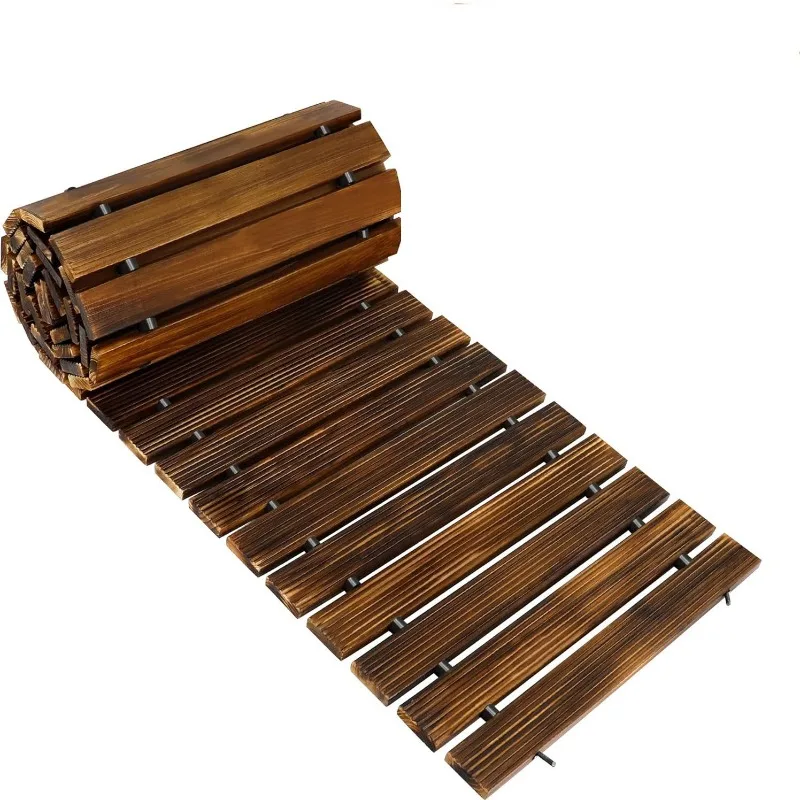 8FT Outdoor Carbonized Timber Path Planks Roll Up Yard Floor Non Slip Boardwalk for Garden Sand Snow Camping Backyard