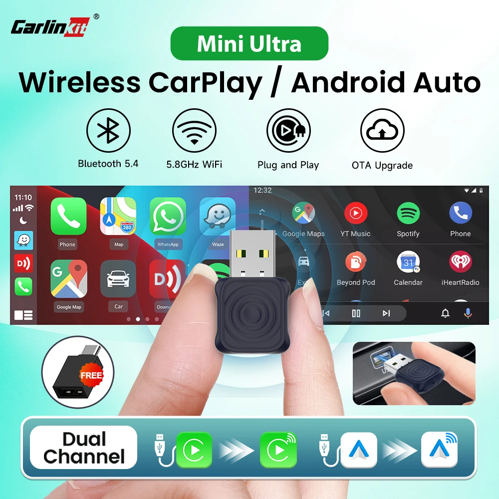 2026 Carlinkit Android Auto Wireless Carplay Adapter Mini Ultra Bt Wifi USB Wireless Dongle For Toyota Volvo Kia Benz Mazda Audi